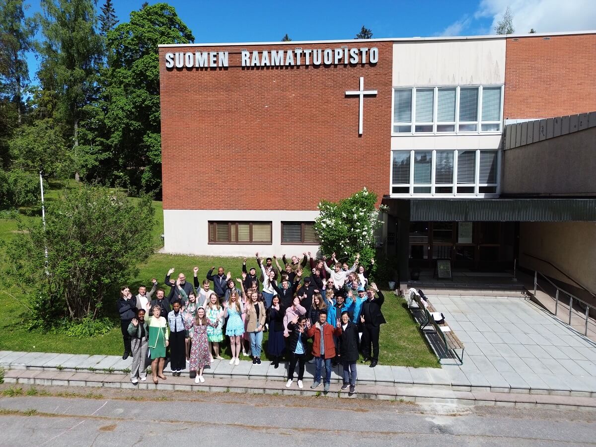 Students at the school entrance